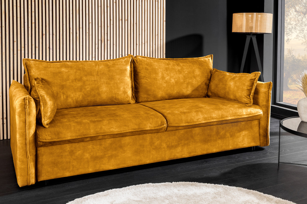 Sofa bed APARTMENT 215cm 3-seater velvet mustard yellow