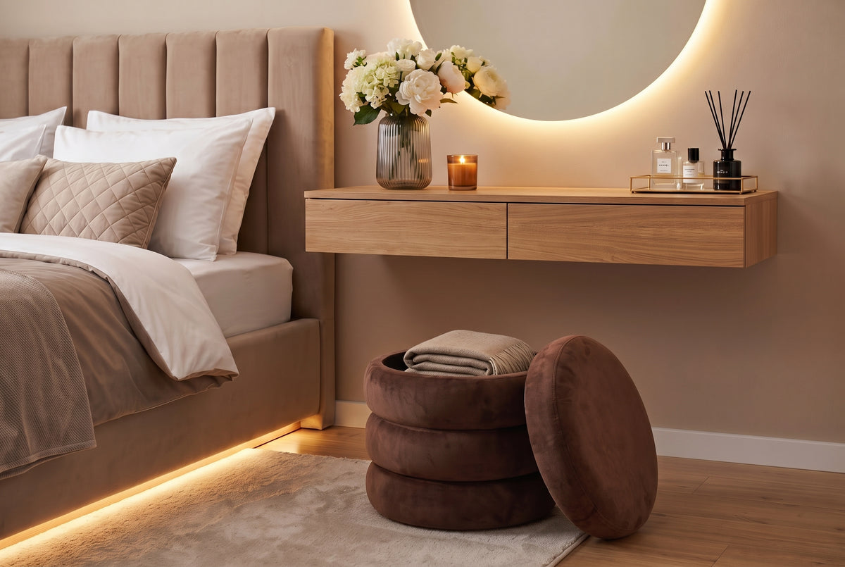 Hocker VOGUE 40cm rund gepolstert mit Stauraum Samt rostbraun