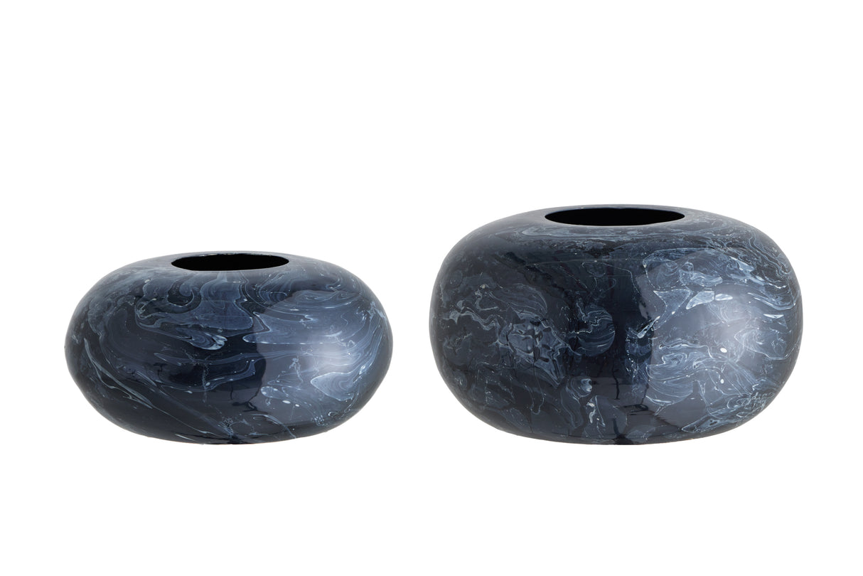 Vase STONE 23-26cm set of 2 marble look black