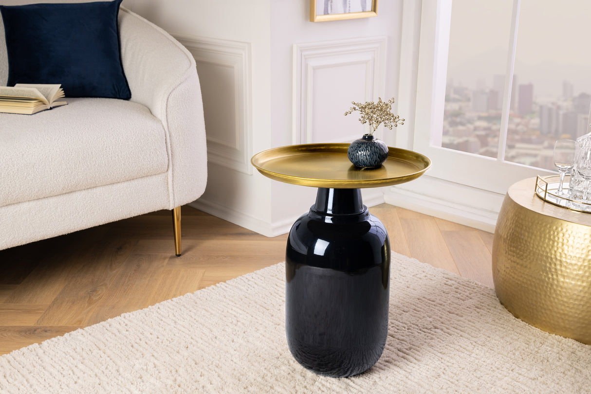 Side table ELEGANCIA 50cm black with golden top