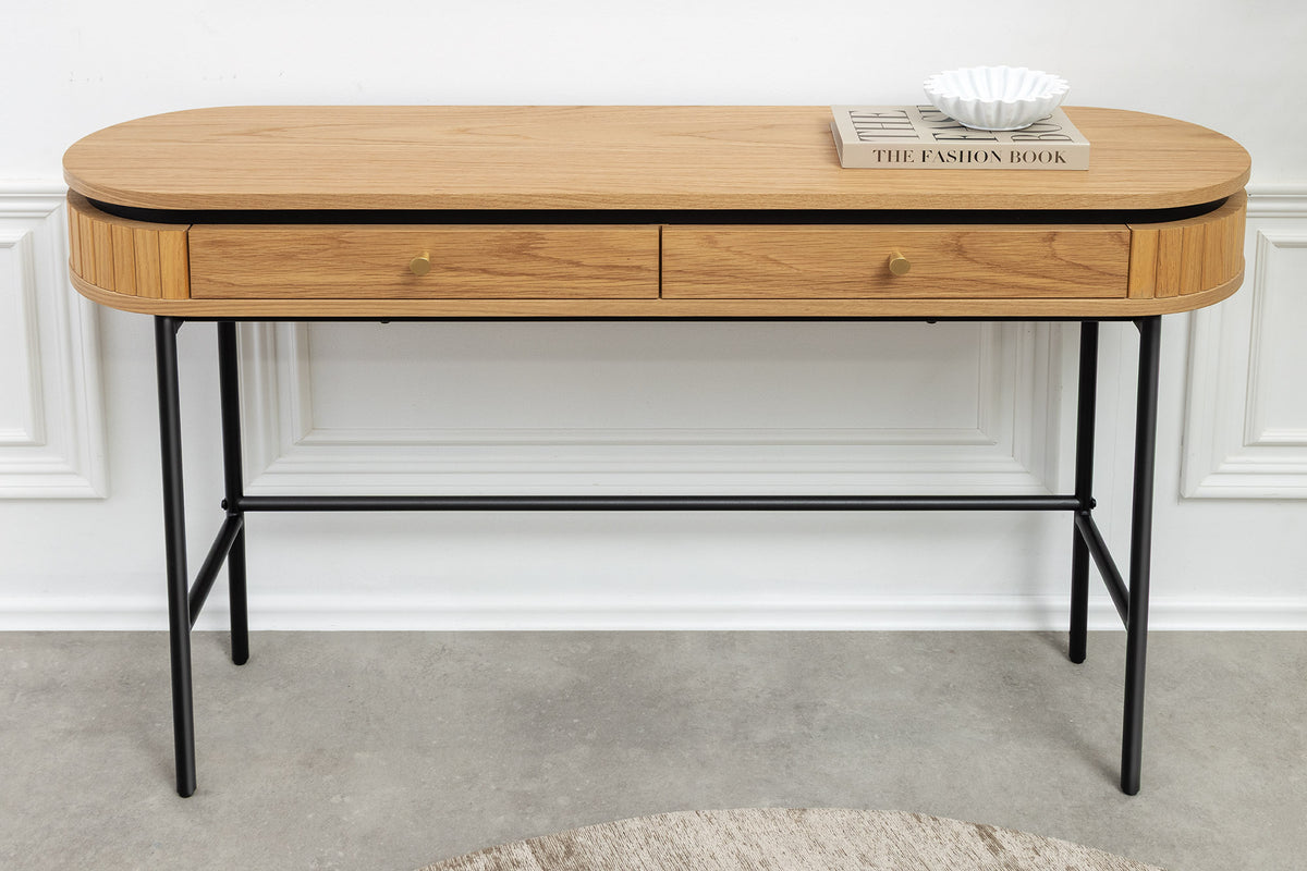 Console ATELIER 120cm natural oak wood look w/ black metal frame ...