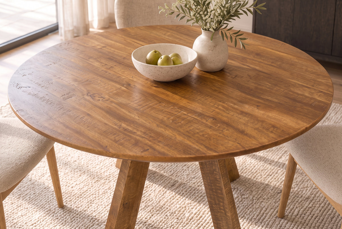 Esstisch ART WOOD Ø 120cm rund Mangoholz braun honigfarbenes Finish
