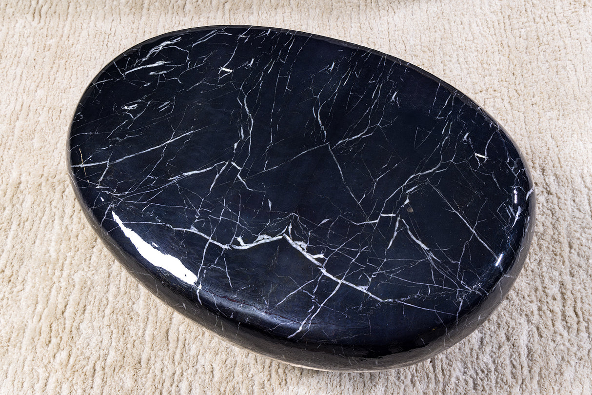 Coffee table STONE 75cm marble look black