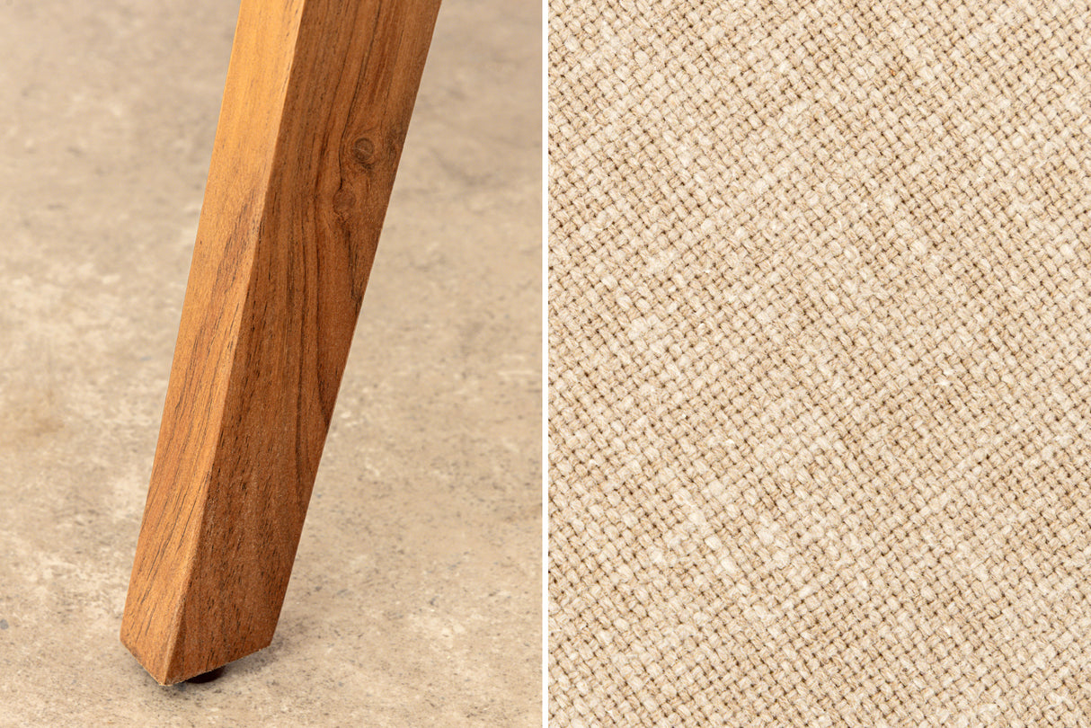 Stuhl MAMMUT, Akazienholz, natur honigfarben, mit flachem, hellgrauem Stoffbezug