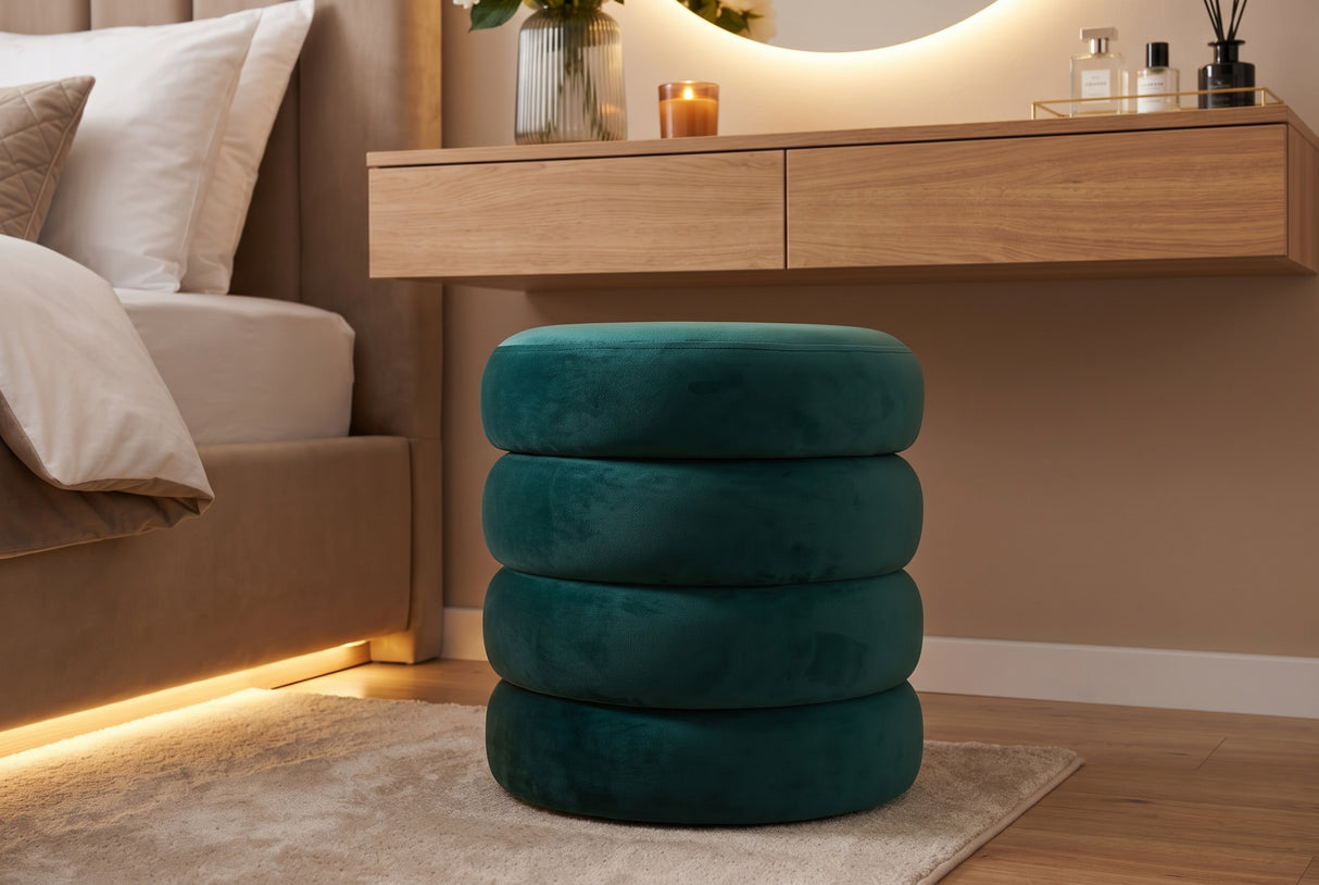 Stool VOGUE 40cm round upholstered w/ storage space velvet green