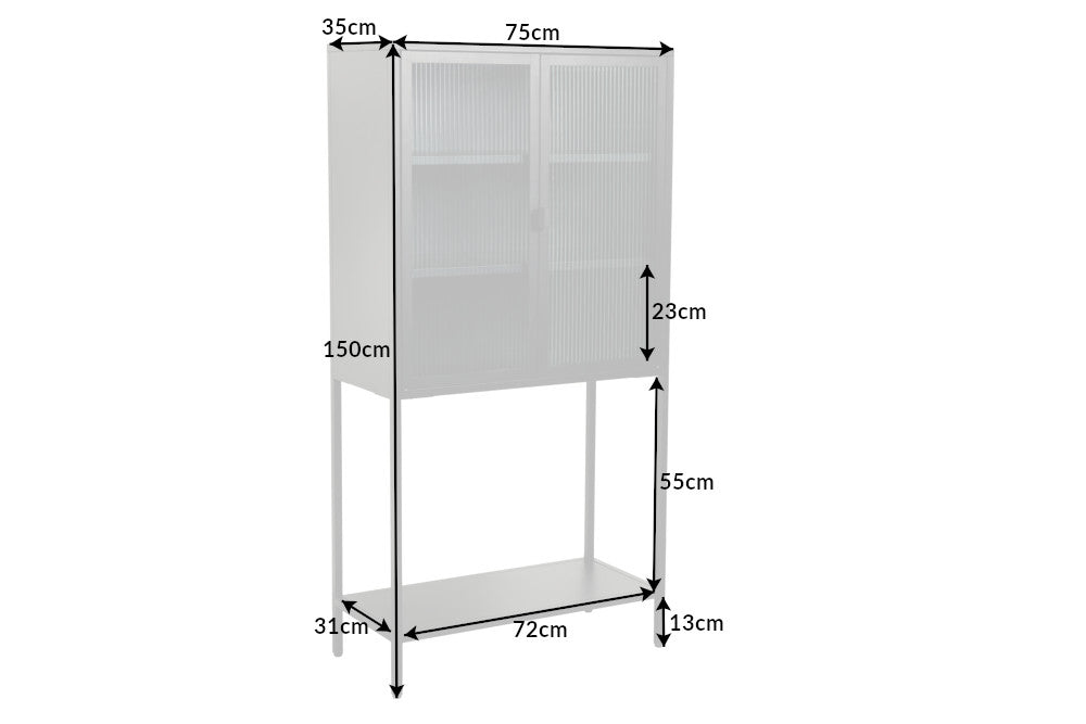 Vitrine DURA STEEL 150cm Riffelglas schwarz