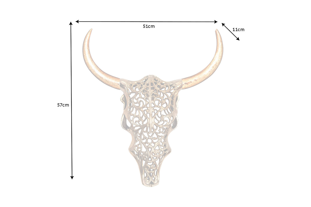 Wanddekoration EXOTIC BULL 60cm Mangoholz und Metall naturgold handgefertigt