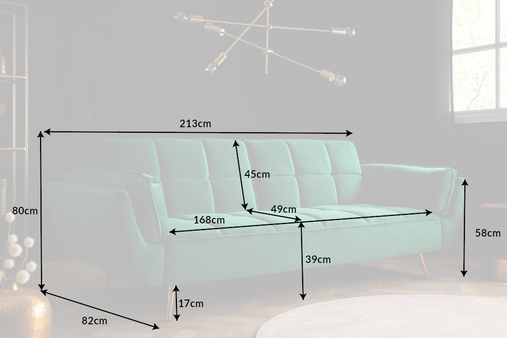 Sofa bed BOUTIQUE 215cm with armrests velvet emerald green