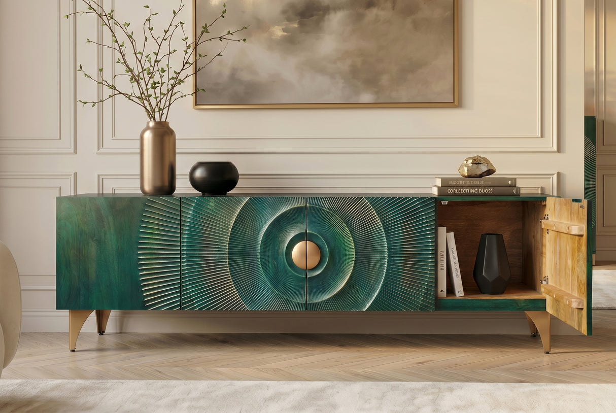 TV-Board GOLDEN SUNSET 180cm 3D Mangoholz türkis