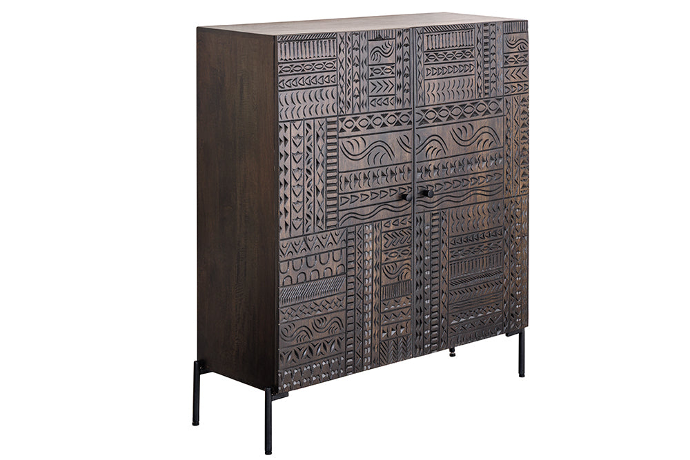 Highboard TRIBAL 120cm 3D Antik-Look Mangoholz dunkelbraun