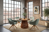 Swivel chair PAPILLON rotatable 180° sage green bouclé w/ armrests oak look legs