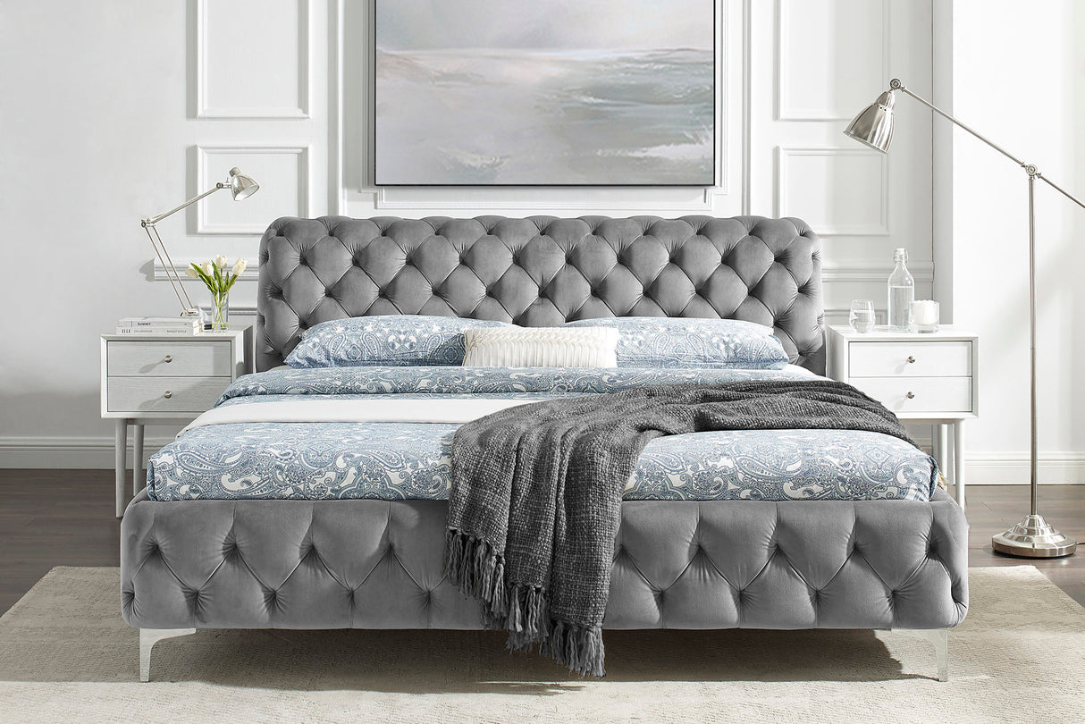 Bett MODERN BAROCK 180x200cm Samt grau im Chesterfield Stil im Barockstil
