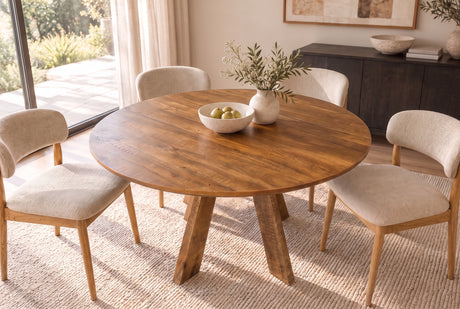 Dining table ART WOOD Ø 140cm round mango wood brown honey finish