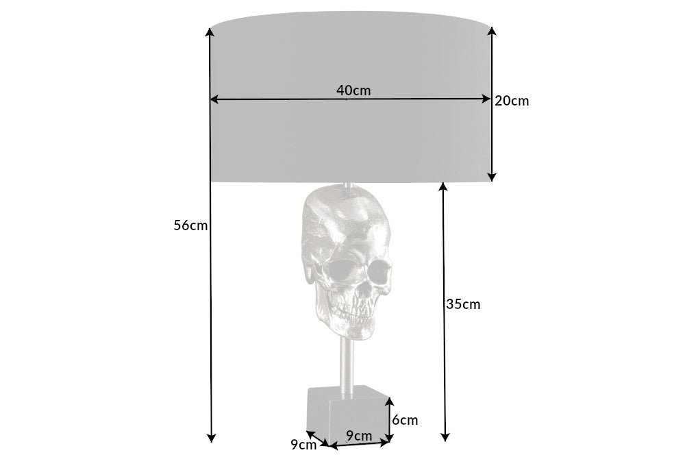 Tischleuchte SKULL 56cm silber Baumwollschirm schwarz