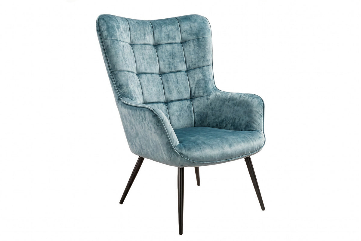 Armchair SCANDINAVIA stitched backrest velvet petrol w/ black metal legs