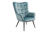 Armchair SCANDINAVIA stitched backrest velvet petrol w/ black metal legs