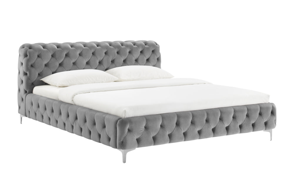 Bett MODERN BAROCK 180x200cm Samt grau im Chesterfield Stil im Barockstil