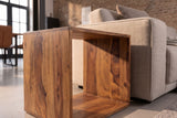 Side table MAKASSAR 45cm w/ open storage compartment sheesham wood brown stone finish