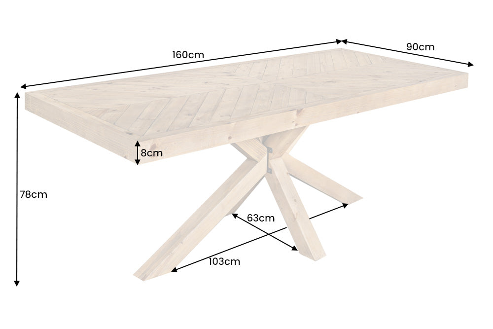 Dining table MOSAIK 160cm pine wood 80mm natural