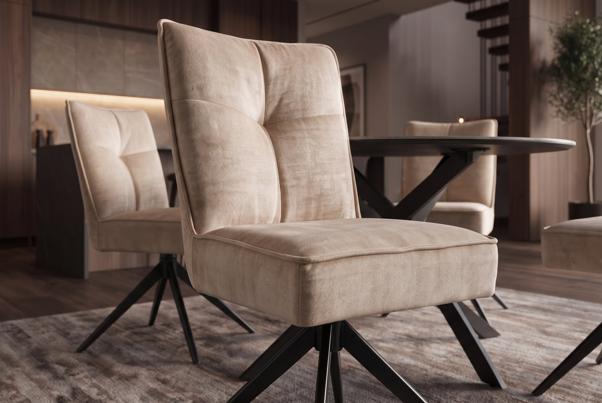 Swivel chair LUGANO 360° auto-return spring core velvet beige black