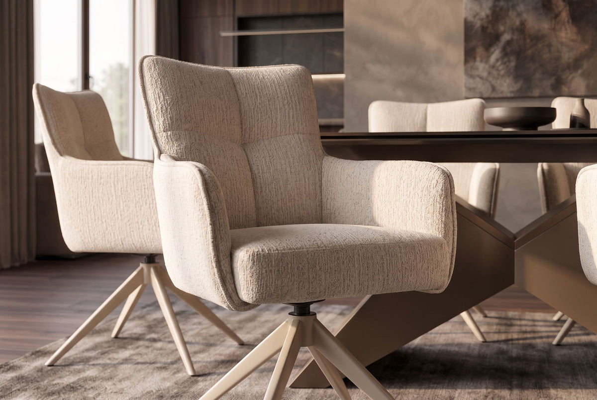 Swivel chair LUGANO 360° auto-return w/ armrests 150 kg load capacity chenille tweed beige