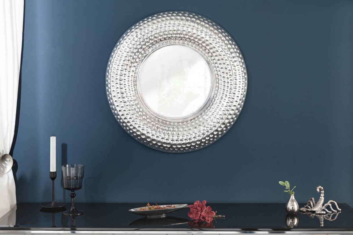 Wall mirror ORIENT 60cm hammer stroke effect silver