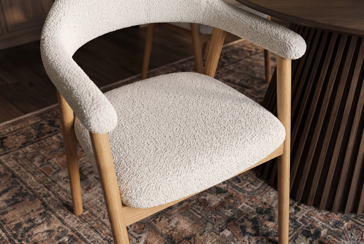 Chair VALHALLA WOOD w/ armrests textured fabric creamy and oak wood natural