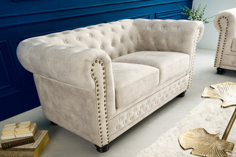 Sofa CHESTERFIELD 150cm 2-seater velvet champagne