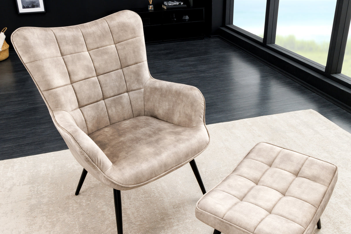 Armchair SCANDINAVIA with armrests velvet champagne