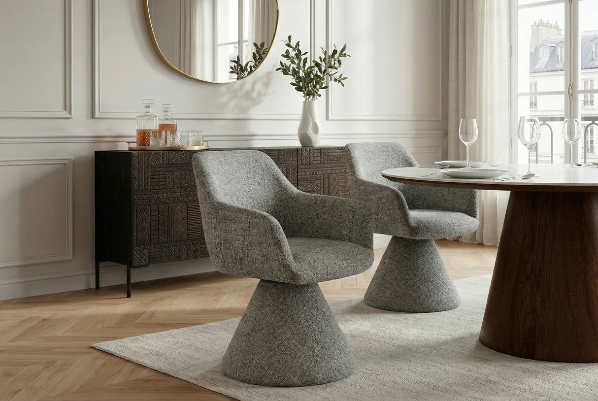 Swivel chair AMBIENTO 180° auto-return w/ armrests chenille grey