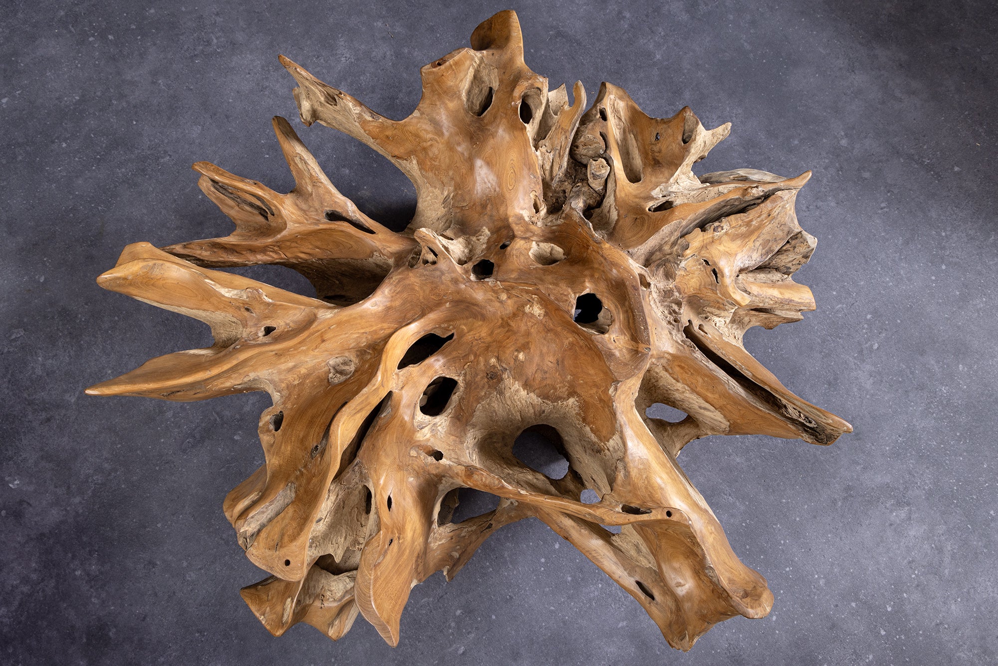 Coffee table ROOT 100cm teak wood rack w/o round glass plate – Invicta ...