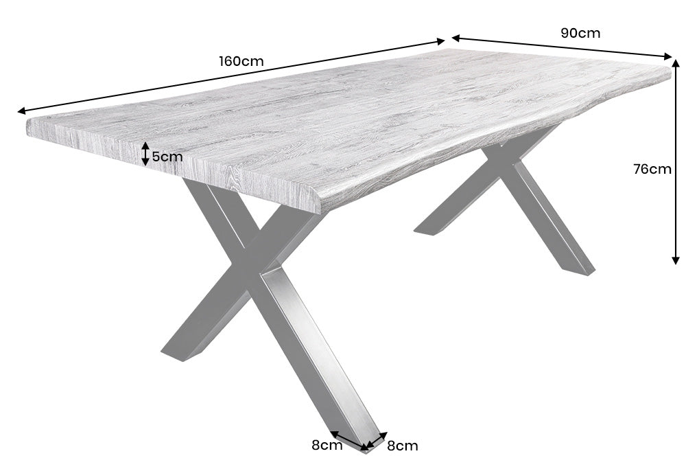 Dining table WILD 160cm table top 50mm whitewashed wild oak look grey