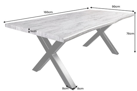 Dining table WILD 160cm table top 50mm whitewashed wild oak look grey