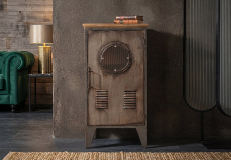 Vitrine NAUTILUS 80cm Kiefer Massivholz Metall Vintage Braun