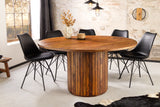 Dining table TRES CHIC Ø 120cm round sheesham wood brown stone finish