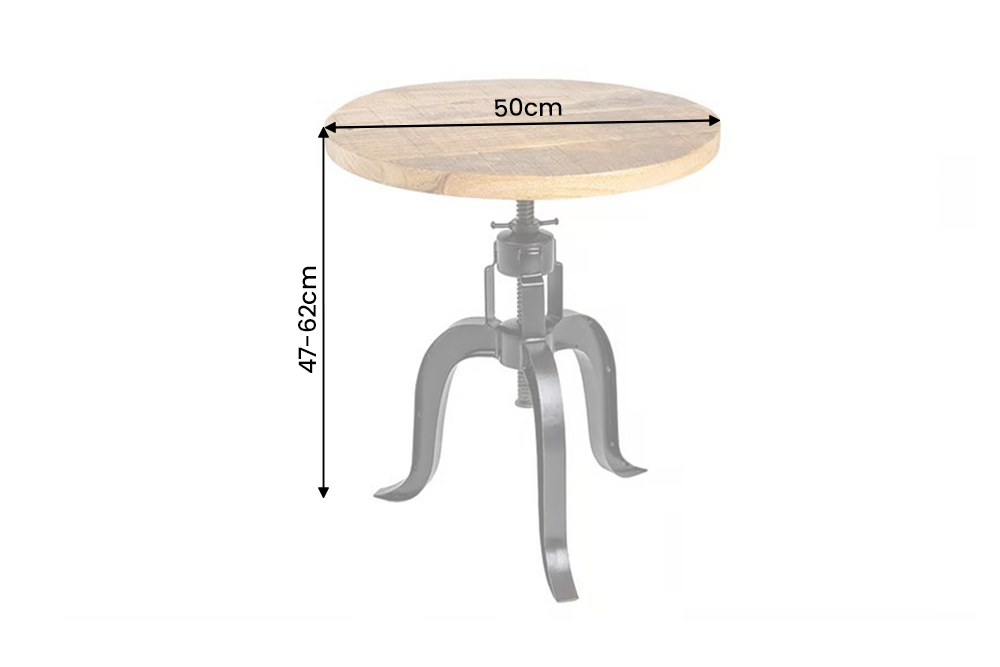 Beistelltisch ENGINEER 50cm höhenverstellbar Mangoholz natur mit schwarzem Gestell - Industrial Design