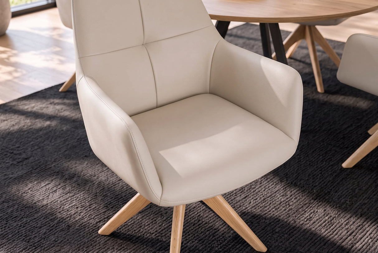 Swivel chair ALMARA 360° auto-return w/ armrests pocket spring core leather beige sand