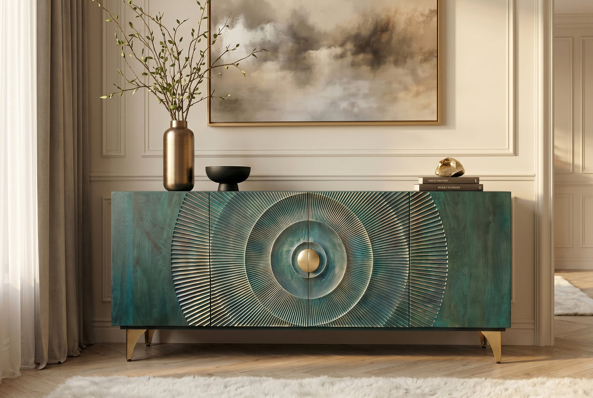 Sideboard GOLDEN SUNSET 180cm 3D mango wood turquoise