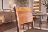 Chair MAKASSAR 80cm textured fabric grey and sheesham wood brown stone finish