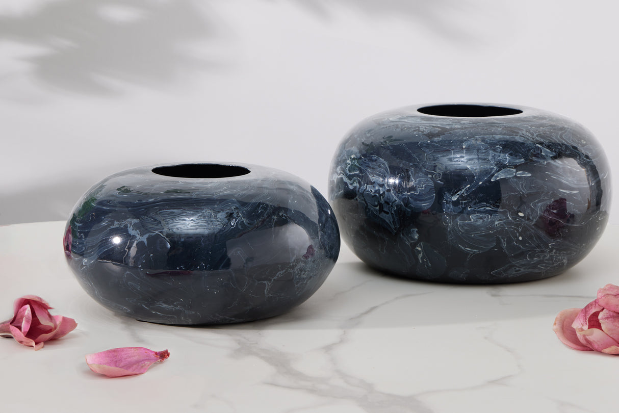 Vase STONE 23-26cm set of 2 marble look black