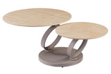 Coffee table DANCING RINGS round rotatable travertine ceramic champagne greige