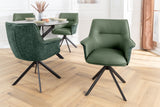 Swivel chair LE GRAND rotatable 180° w/ armrests textured cloth and leather green