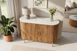 Sideboard TRES CHIC 105cm Mangoholz natur mit weißer Marmorplatte und goldenen Griffen