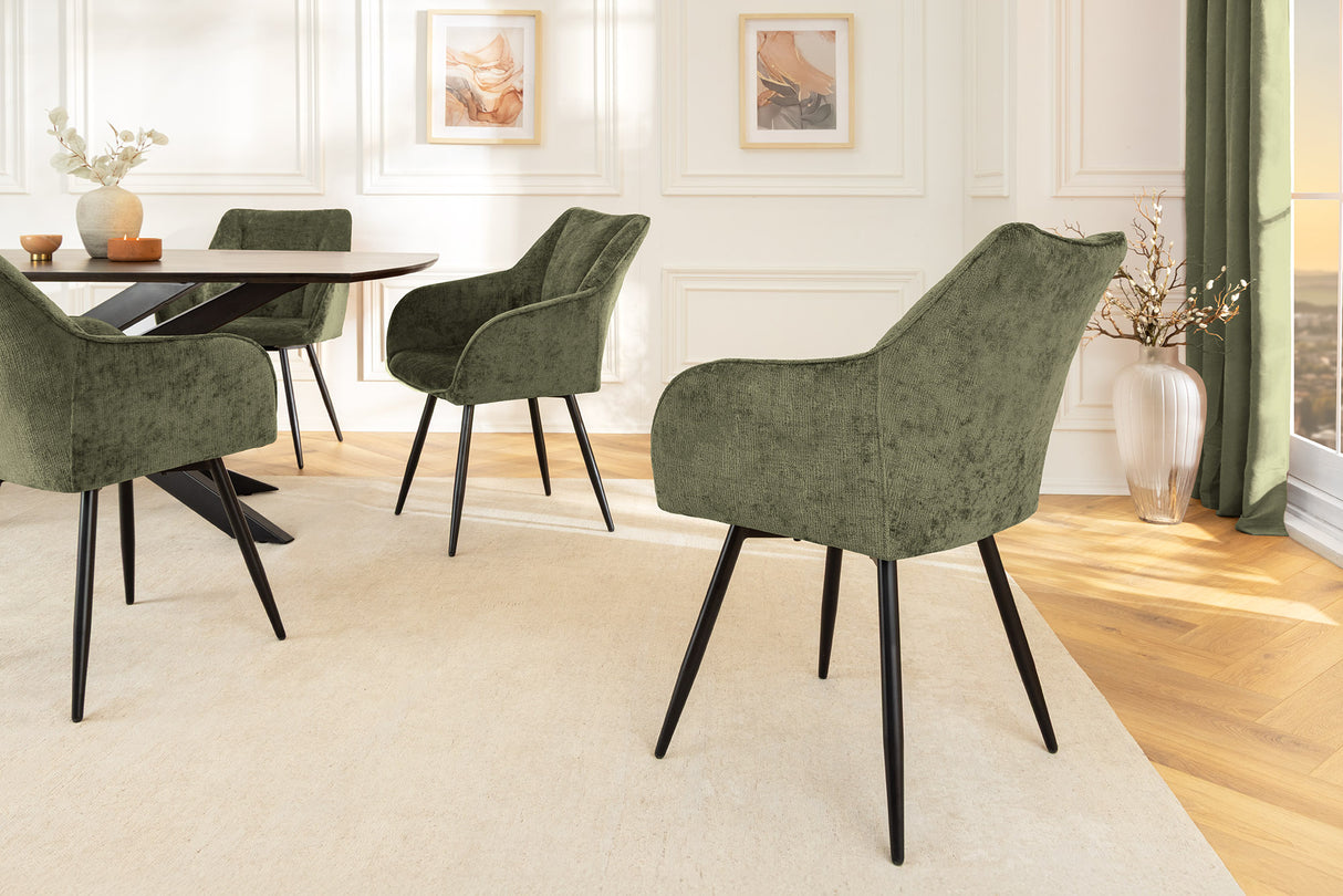 Swivel chair AVIGNON 360° w/ armrests chenille fabric green and black legs
