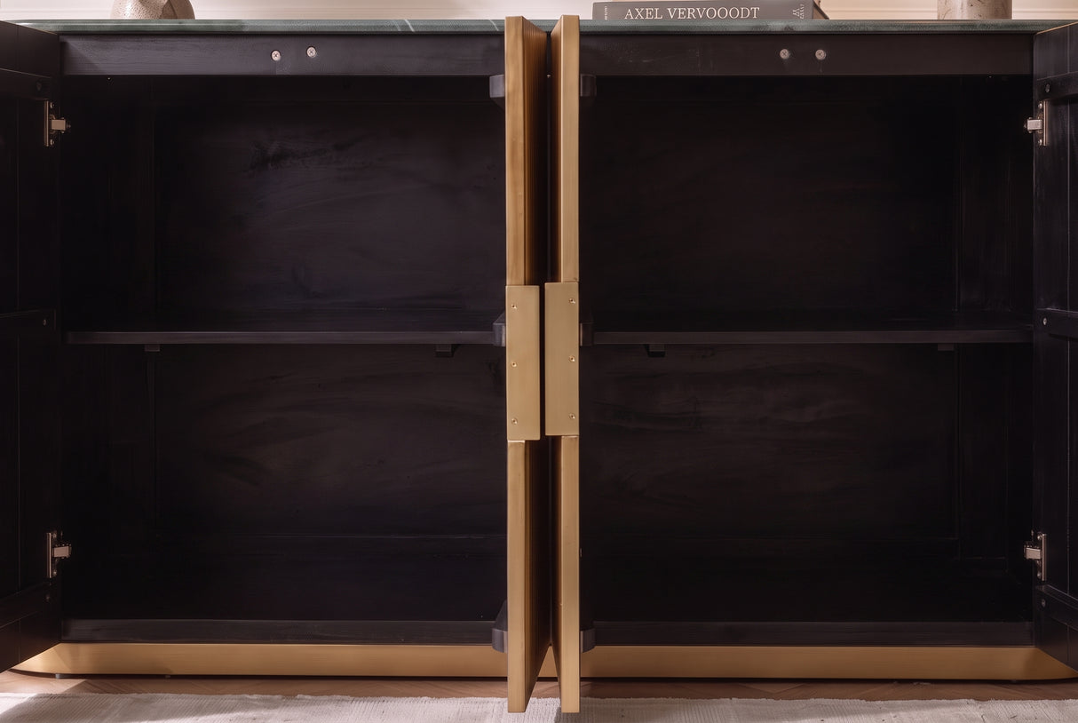 Sideboard VENEZIANO 170cm Mangoholz und Marmorplatte grünbraun