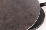 Couchtisch DANCING RINGS 80-135cm drehbare Keramikplatte Naturtravertin und Rostoptik