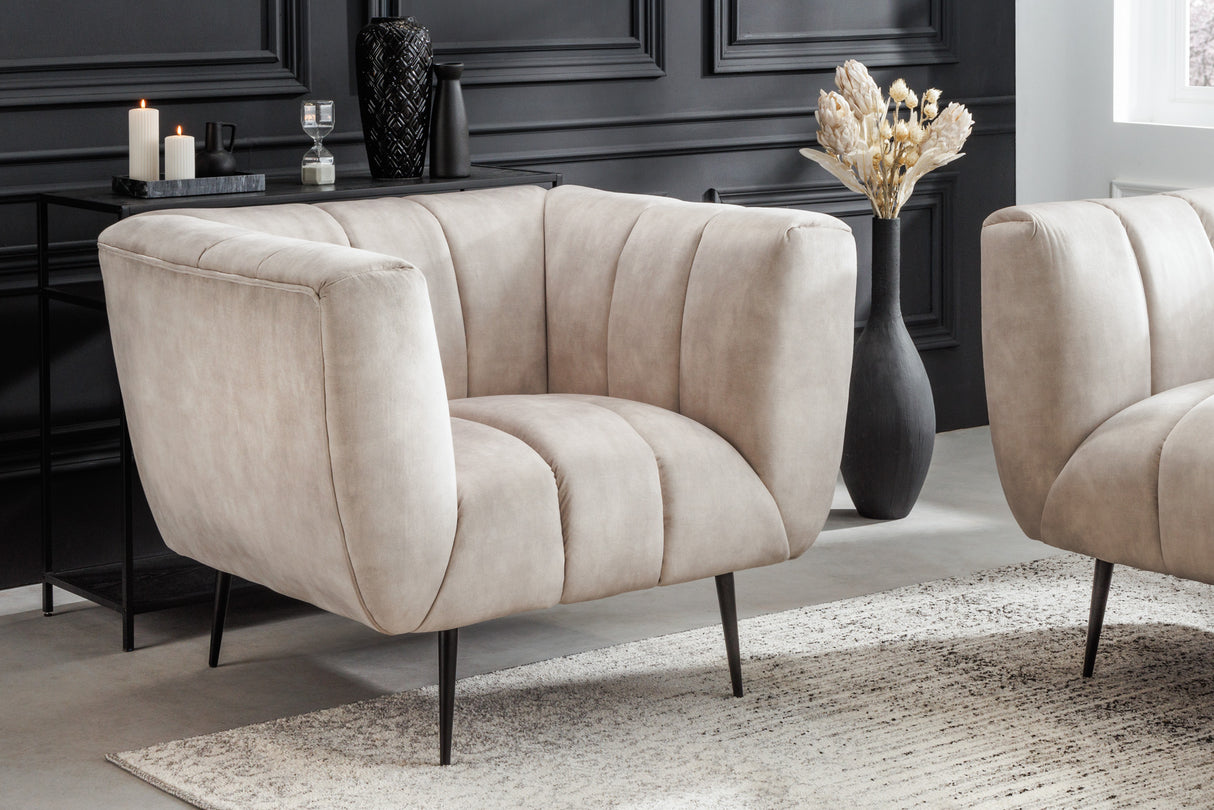 Armchair NOBLESSE textured velvet champagne w/ black feet