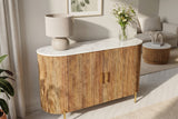 Sideboard TRES CHIC 105cm Mangoholz natur mit weißer Marmorplatte und goldenen Griffen