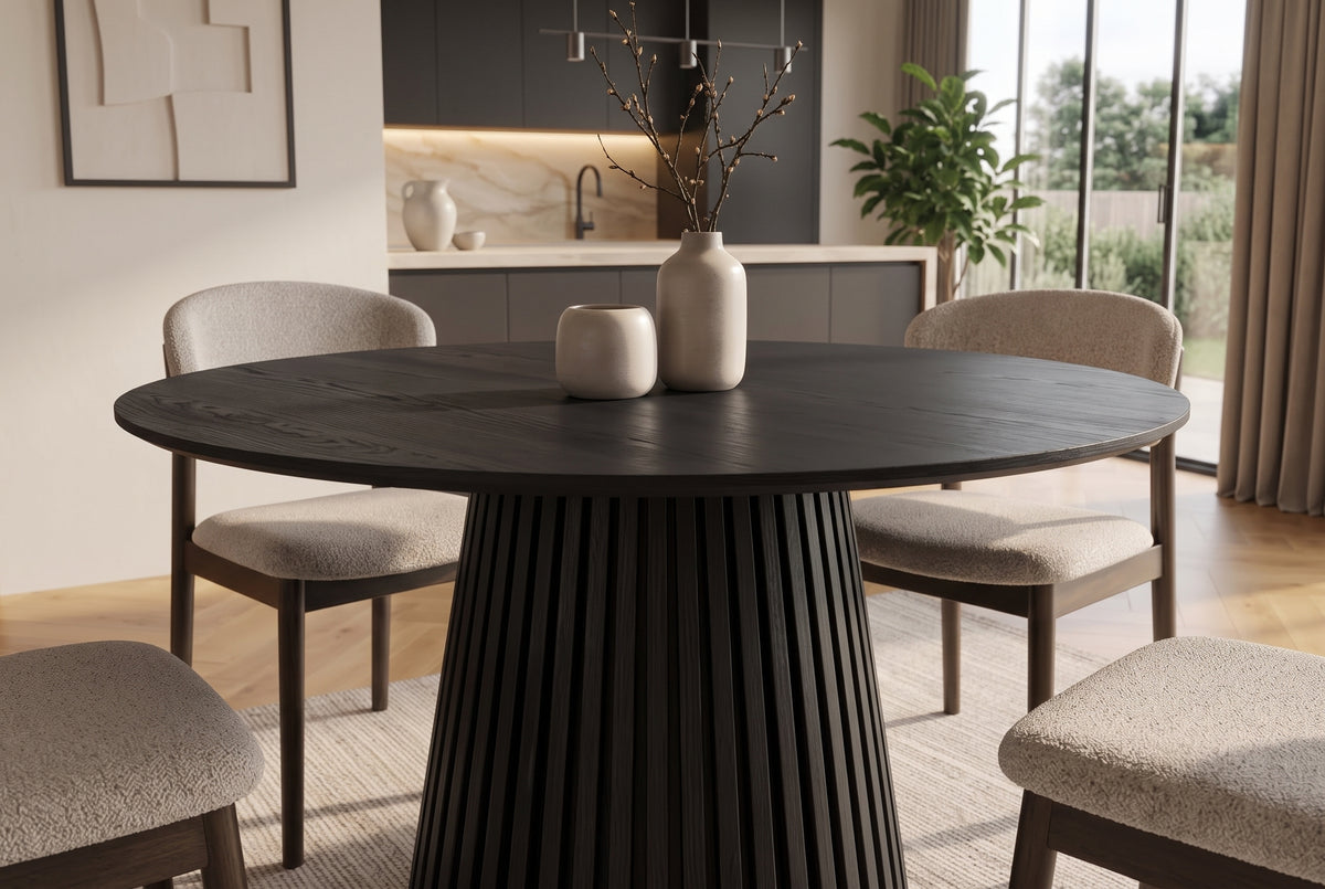 Dining table VALHALLA WOOD Ø 120cm round oak wood veneered black
