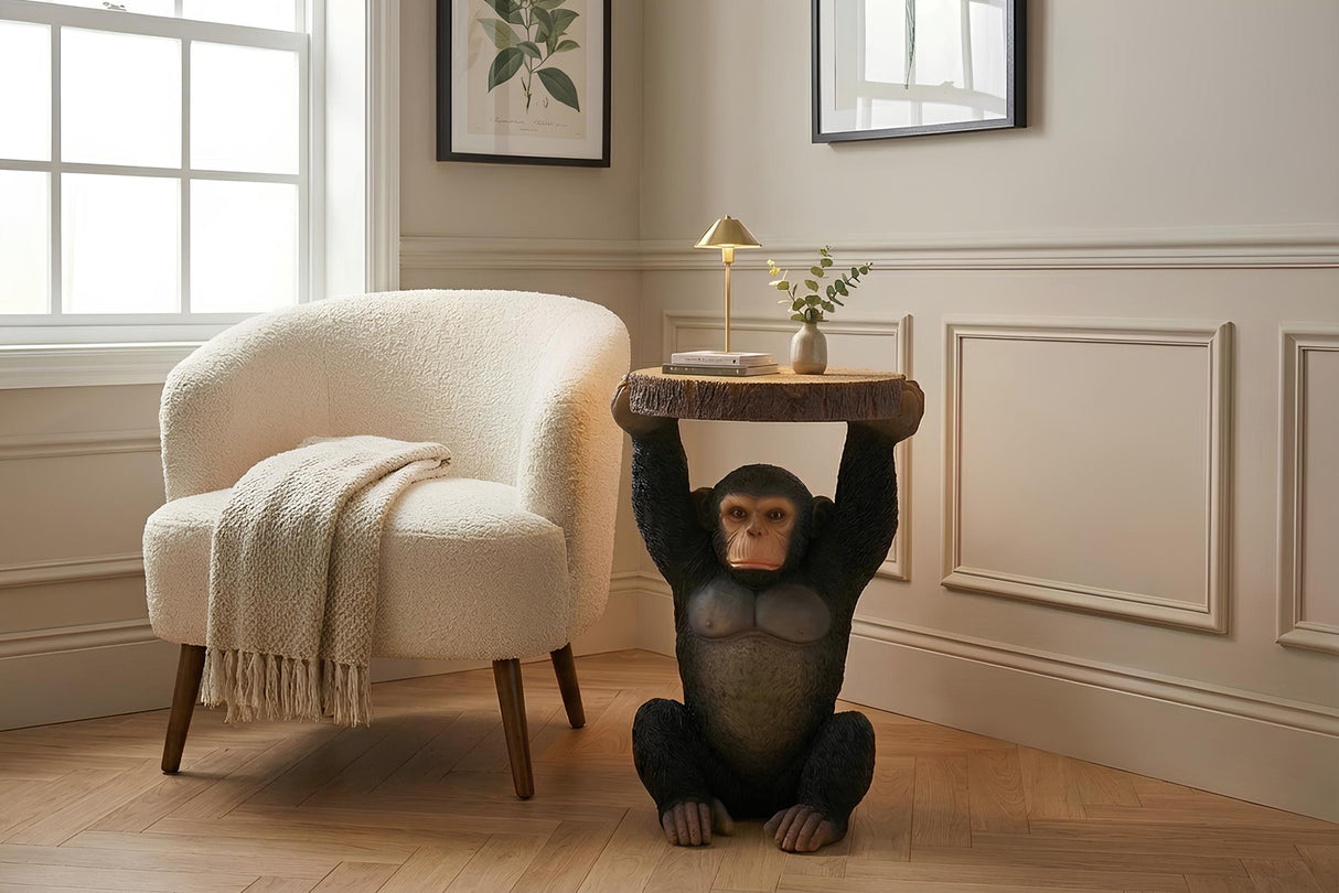 Side table MONKEY 50cm handmade monkey sculpture grey black